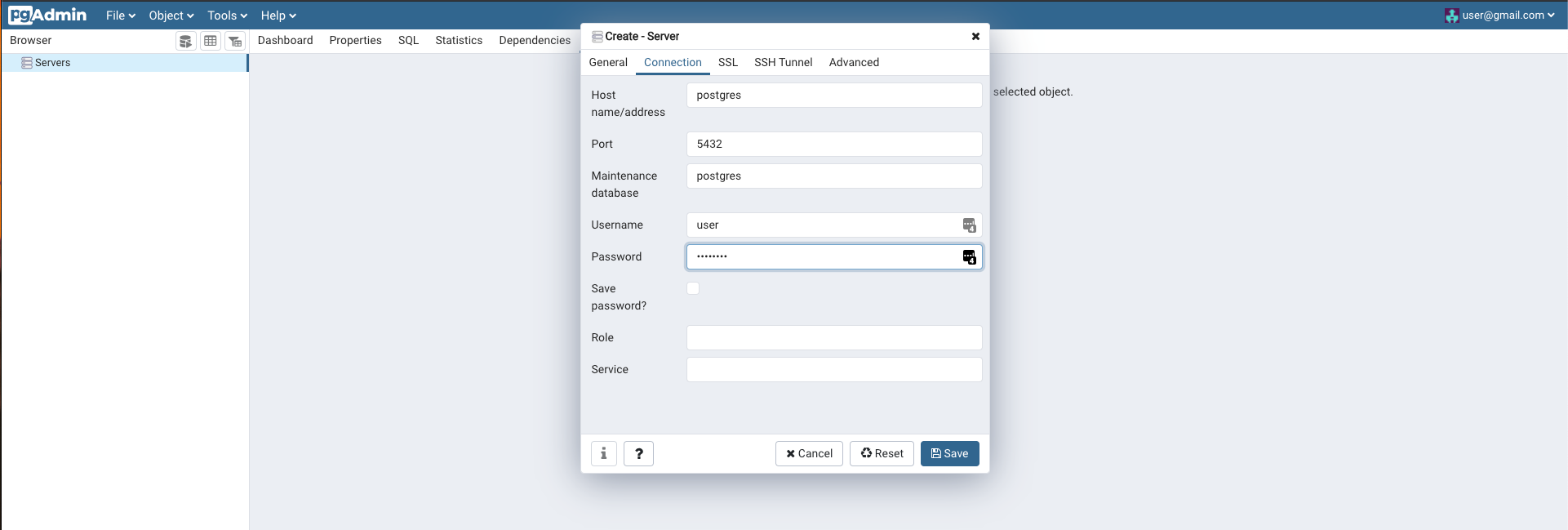 Connection Creation in PGAdmin