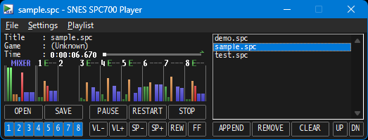 SNES SPC700 Player - Dark Theme