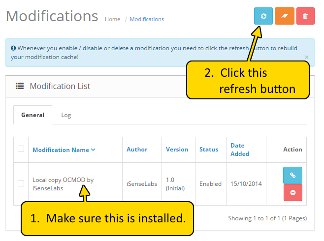 Refreshing the modification cache