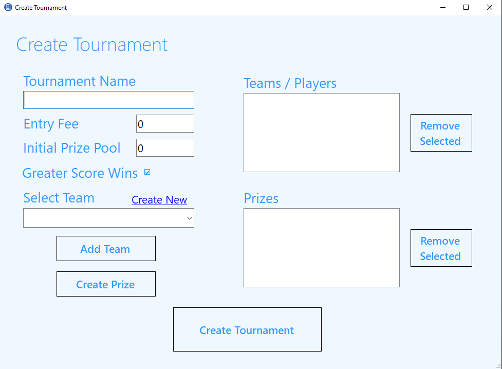 Create Tournament Form