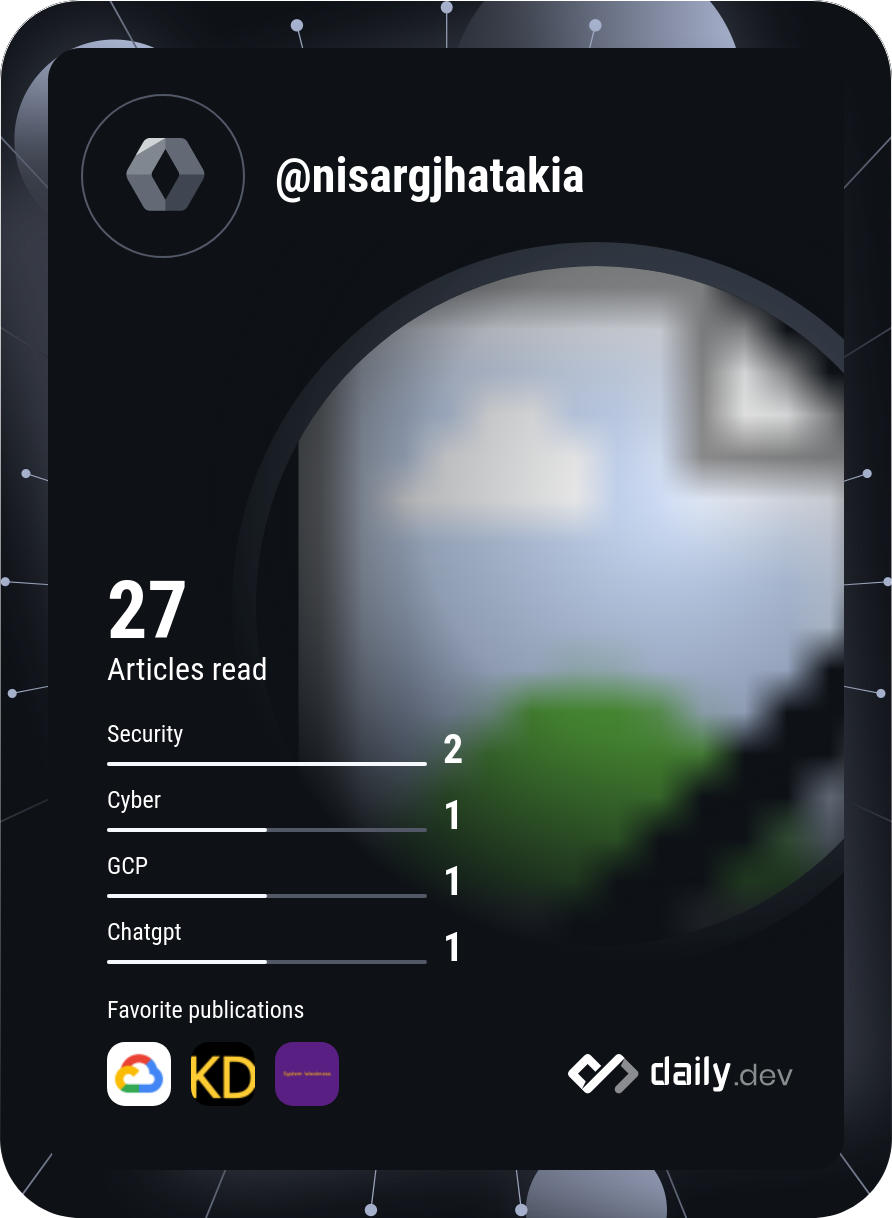 Nisarg Jhatakia's Dev Card