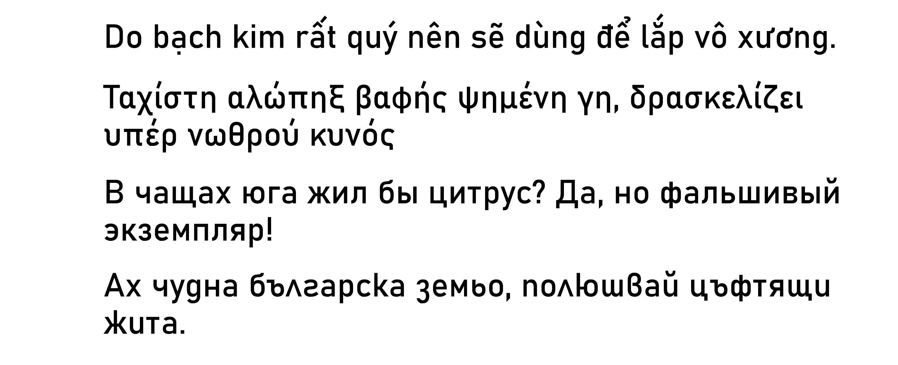 Bahnschrift in Vietnamese, Greek, Russian, and Bulgarian