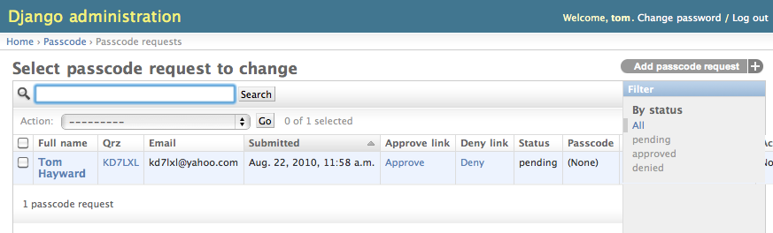 aprs-passcode management interface