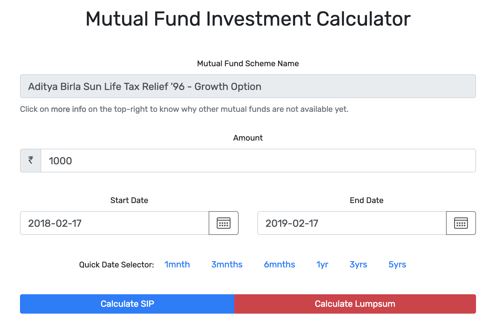 Screenshot of Mutual Fund Investment Calculator