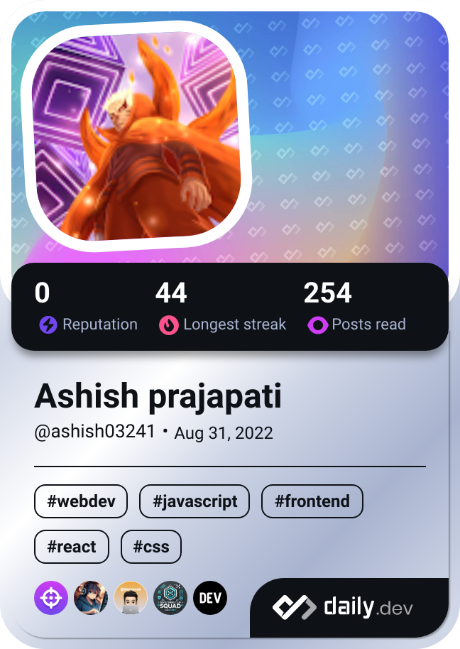 Ashish prajapati's Dev Card