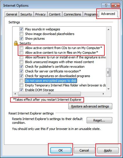 Enable ActiveX Locallye on IE