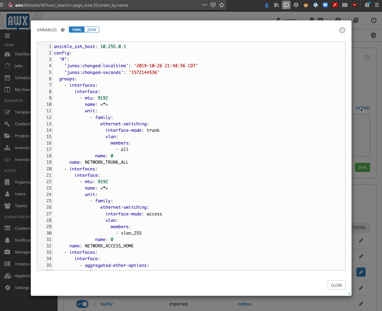 rendered as yaml in Ansible Tower inventory