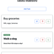 Dashboard showing task list