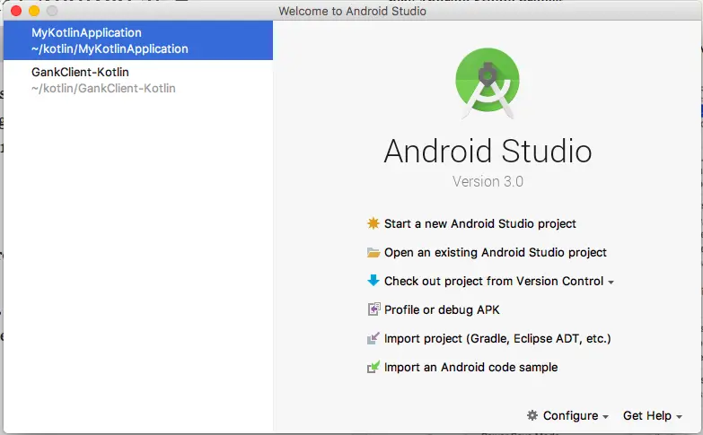 Welcome to Android Studio 窗口