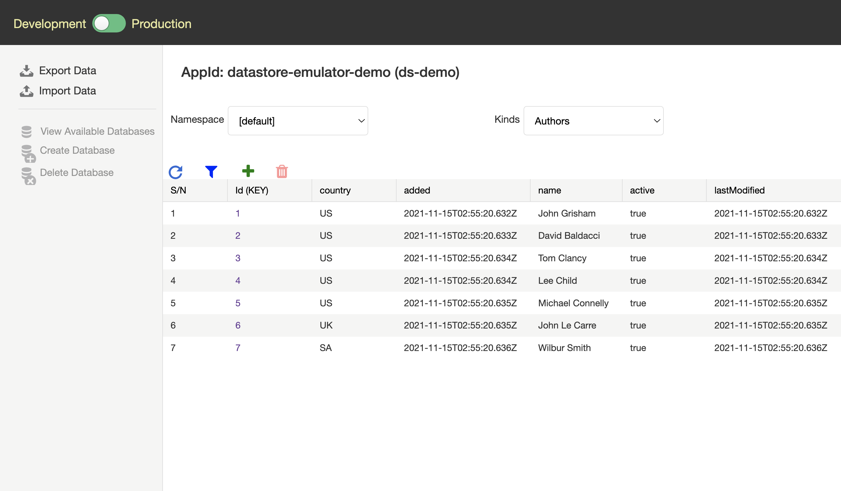 Datastore Emulator GUI Screenshot