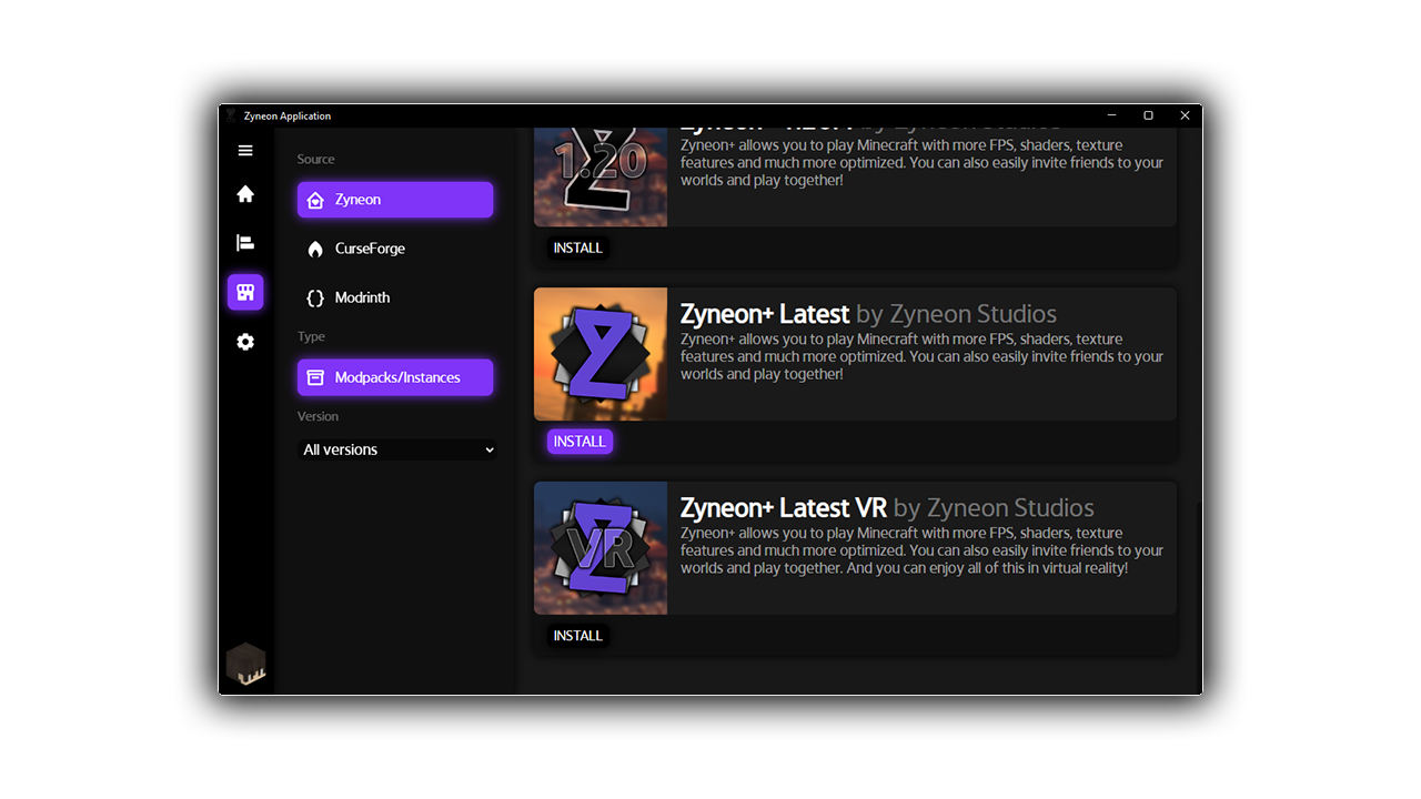 Zyneon application official packs