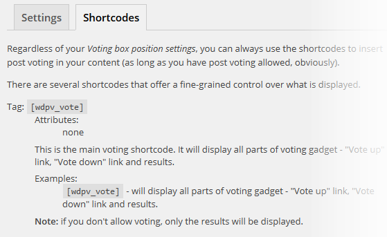 Post Voting - Shortcodes