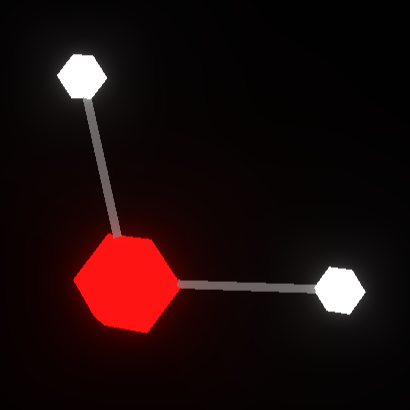 The Atomverse Logo - A real screenshot of a water molecule in the simulation.