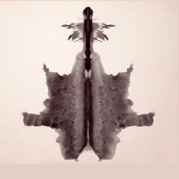 black and white rorschach inkblot #6 (looks vaguely like a plane)