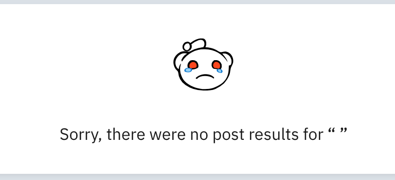 Screenshot of Reddit showing no search results
