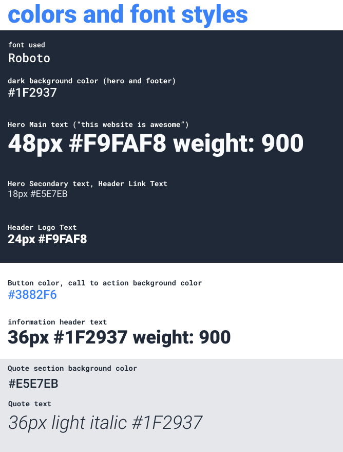 landing page specifications