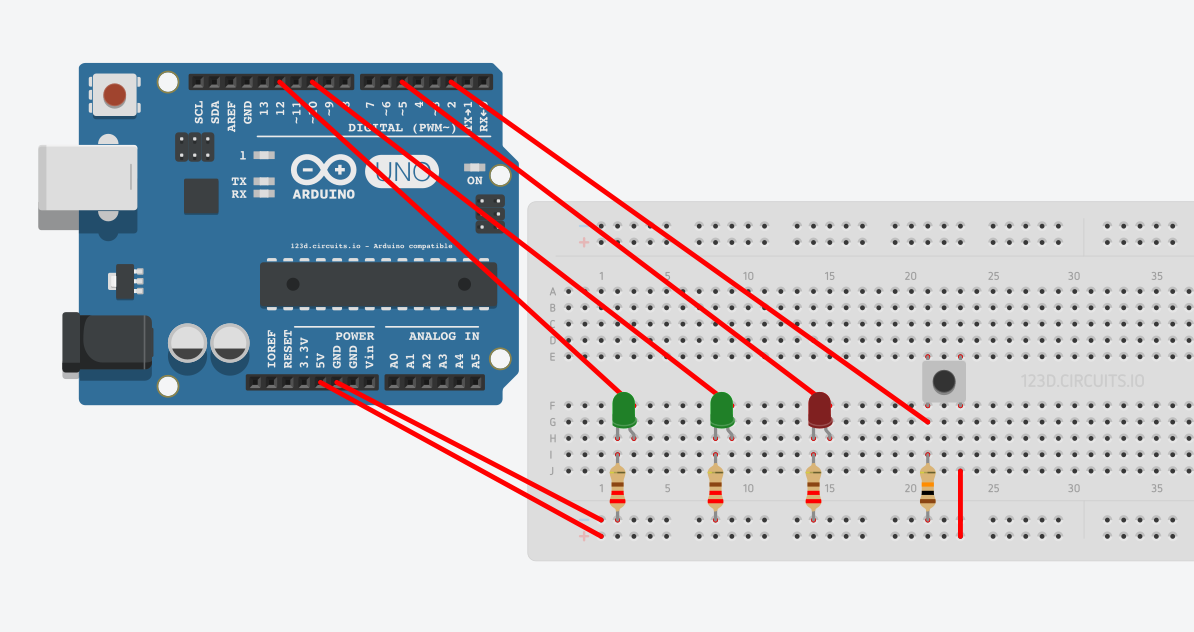 Arduino Uno LED project on a breadboard