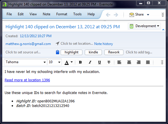 Screenshot of Kindle Highlight in Evernote