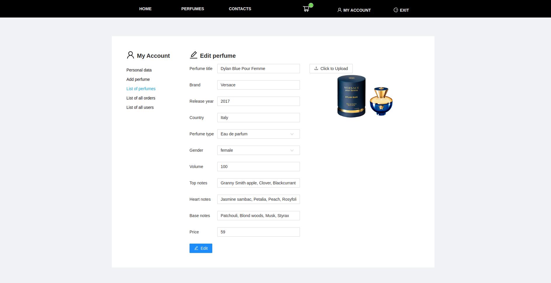 Edit perfume page