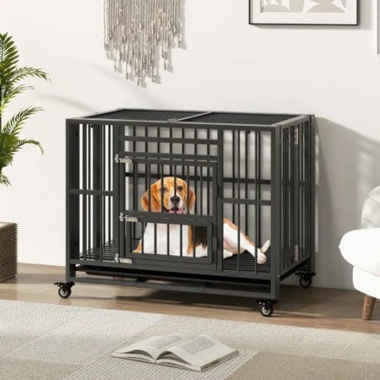 total-tactic-pu10037-foldable-heavy-duty-metal-cage-chew-proof-dog-crate-with-lockable-universal-whe-1