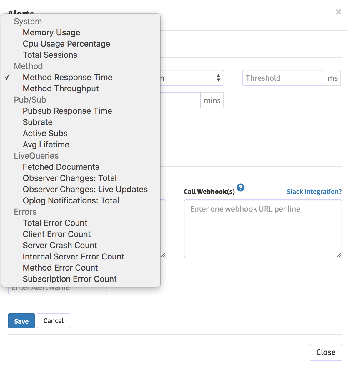 Kadira Alert Metrics Types