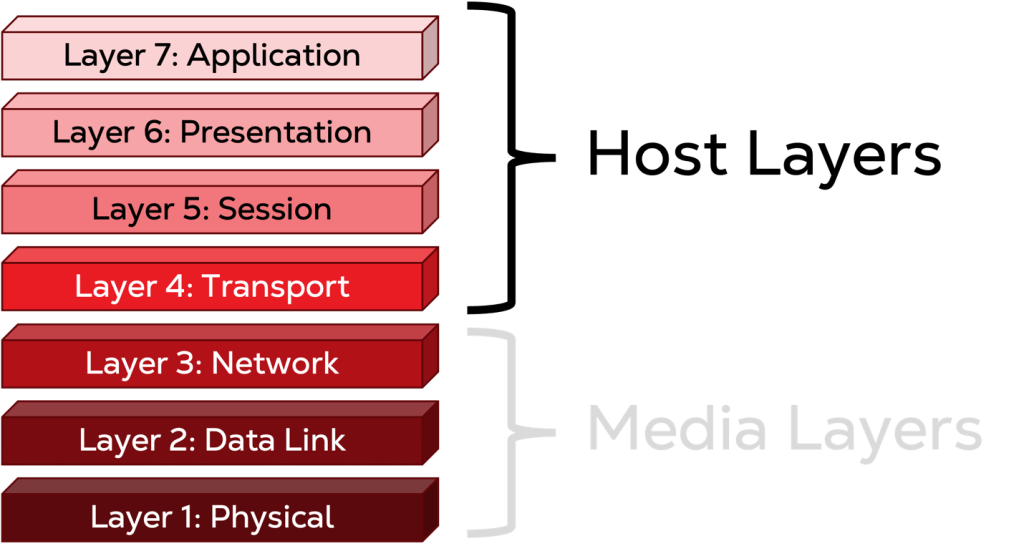 The host layers: Application, presentation, session, transport