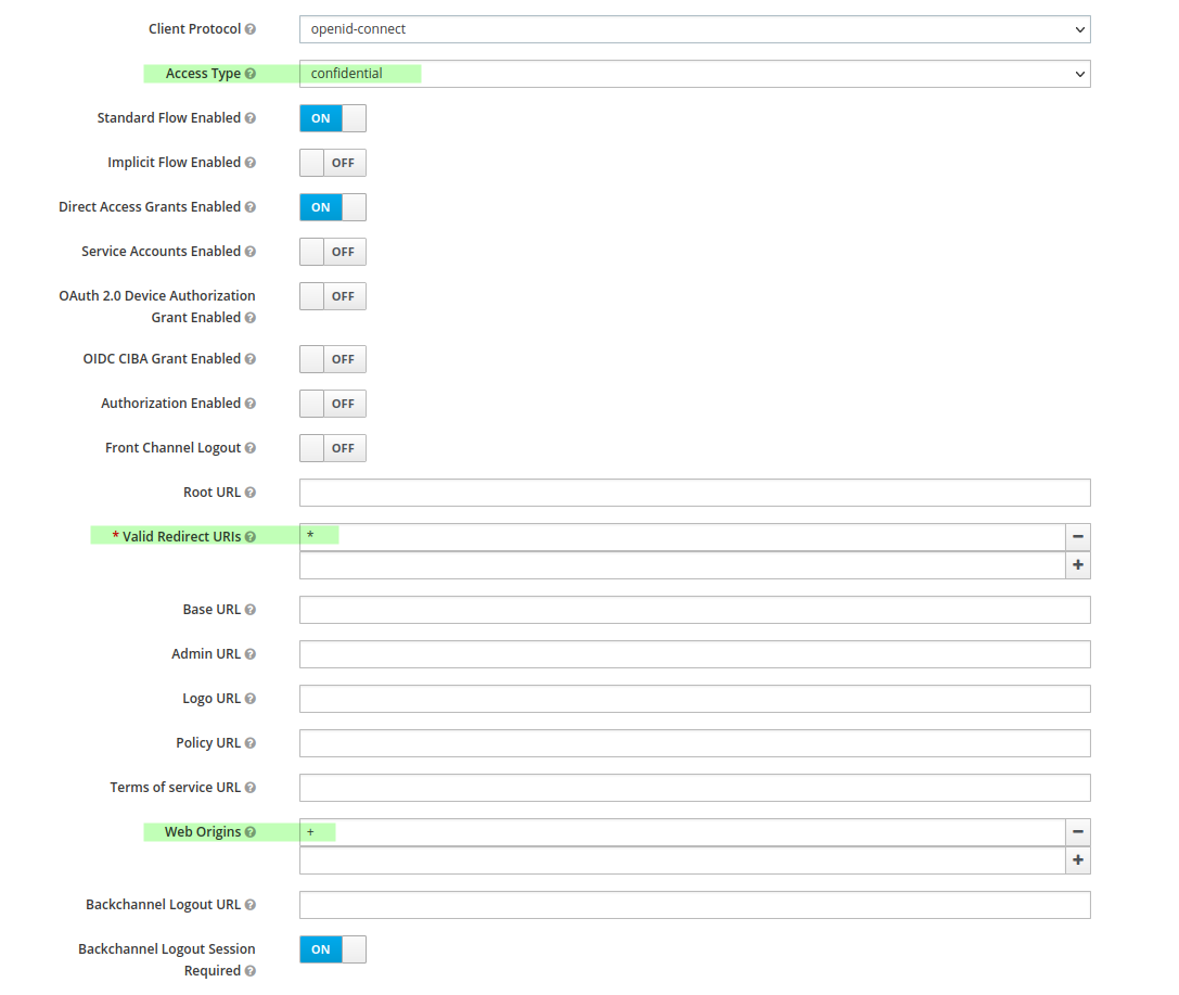 Keycloak client configuration