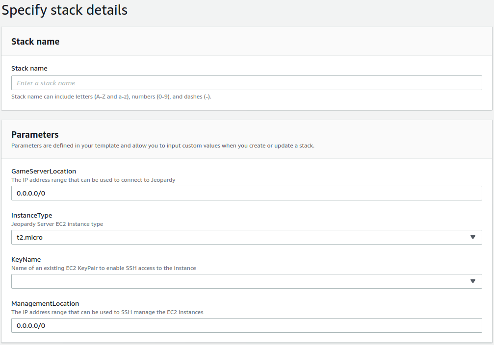 Jeopardy Stack Configuration