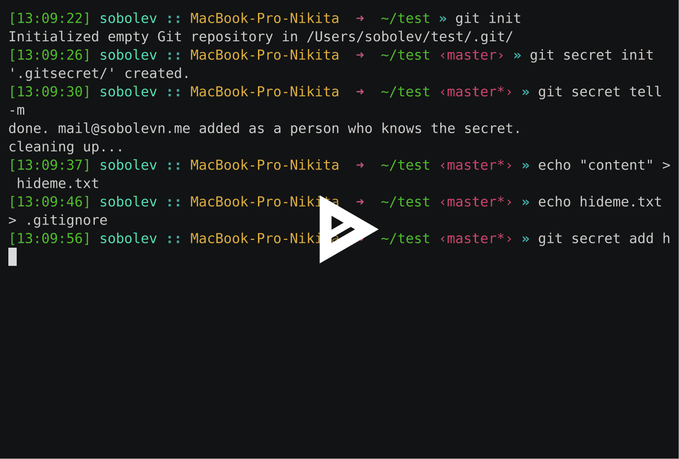 git-secret terminal preview