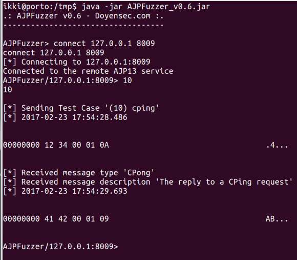 CPing message using AJPFuzzer