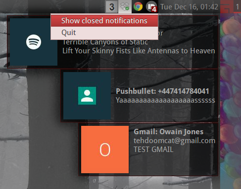 Screenshot of gtk-pushbullet in action