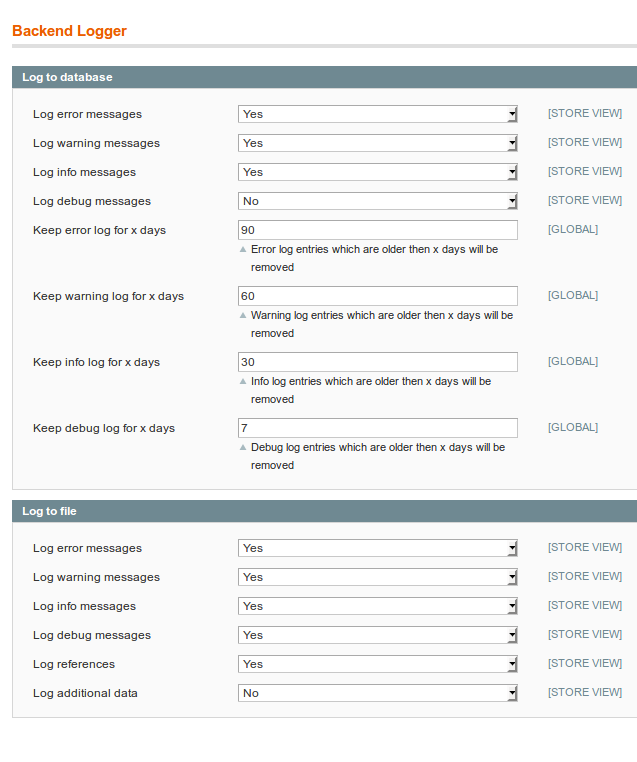 Configuration area screenshot