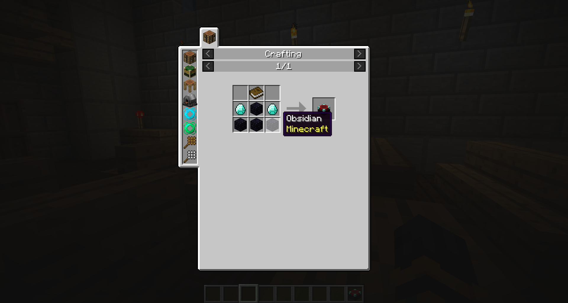 Screenshot of a JEI crafting recipe GUI without ItemZoom rendering