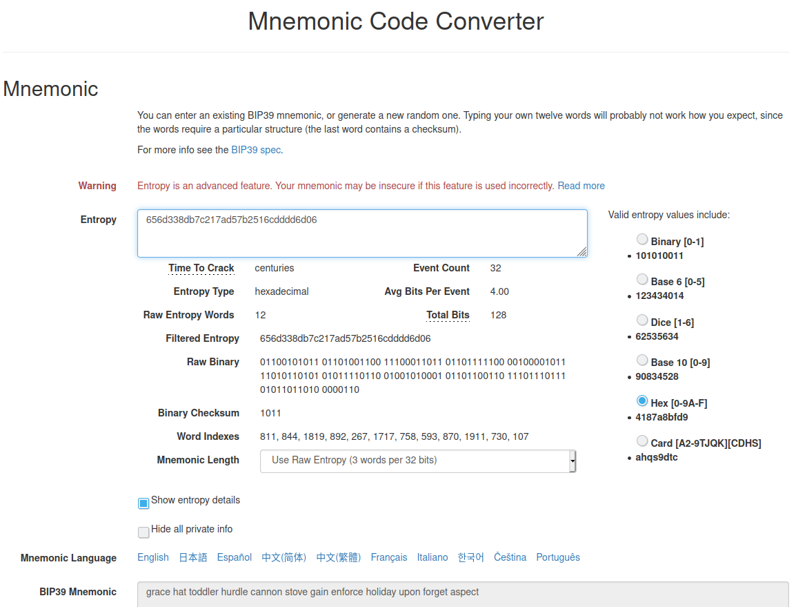 GitHub - massmux/HowtoCalculateBip39Mnemonic: How to manually calculate  bip39