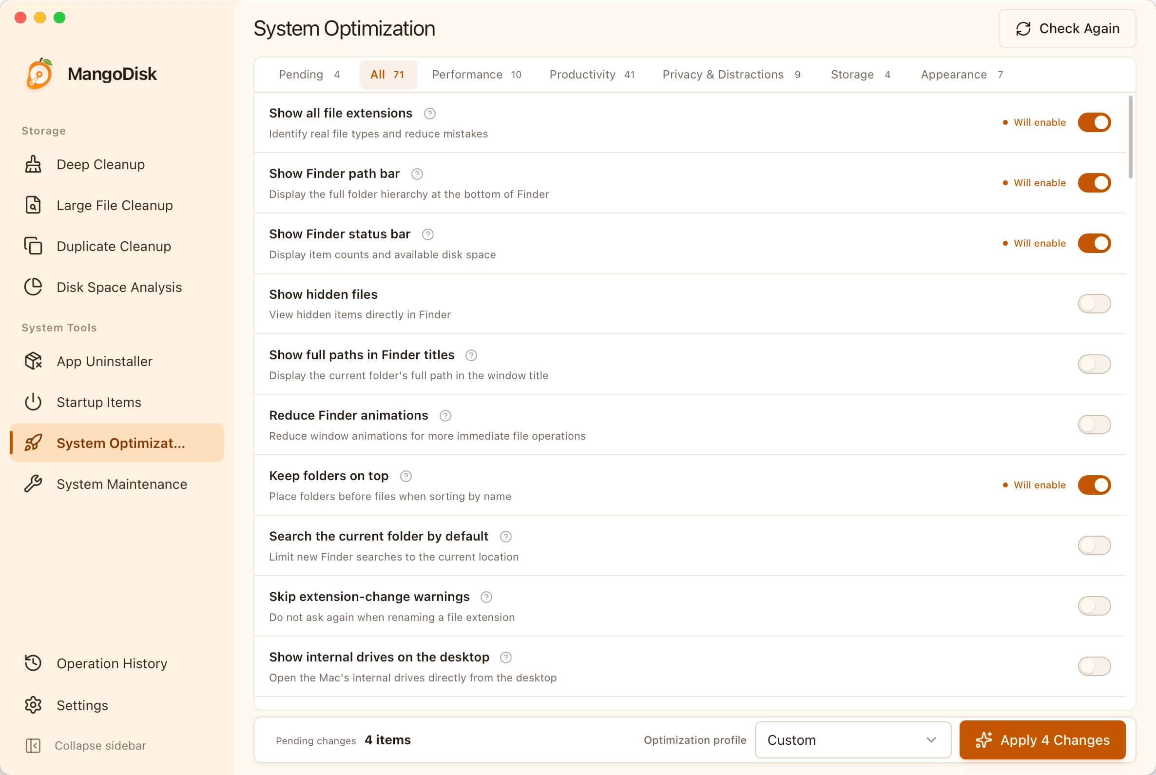 MangoDisk System Optimization interface