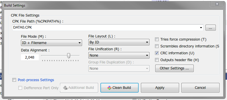 File Mode: ID+Filename, Data Alignment: 2048, CRC Information: True