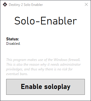 Image depicting the UI of the Destiny 2 Solo Enabler program.