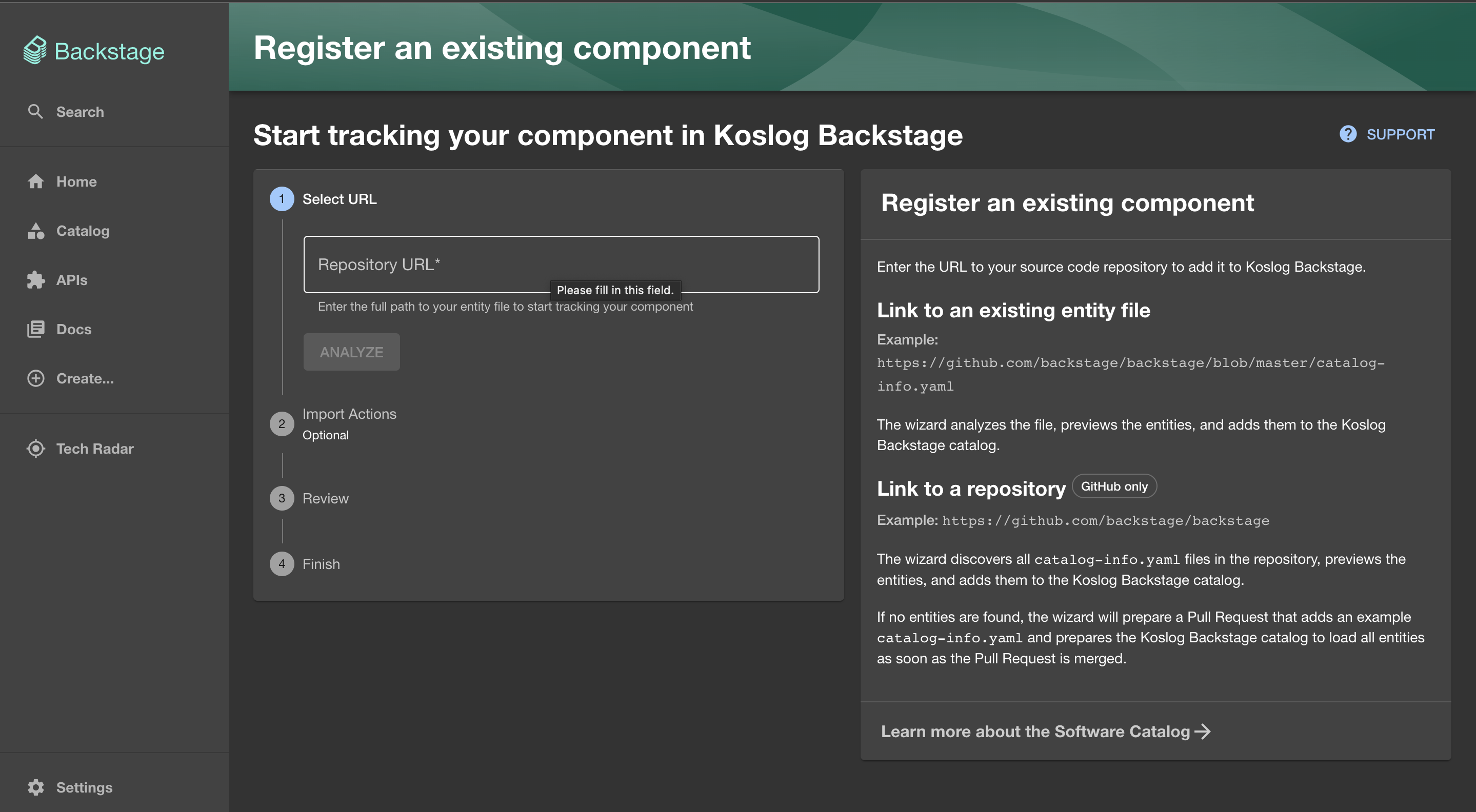 Register an existing component