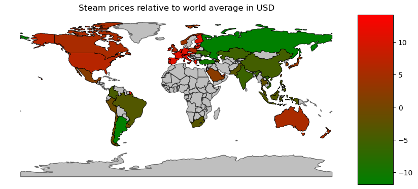 world map with steam prices