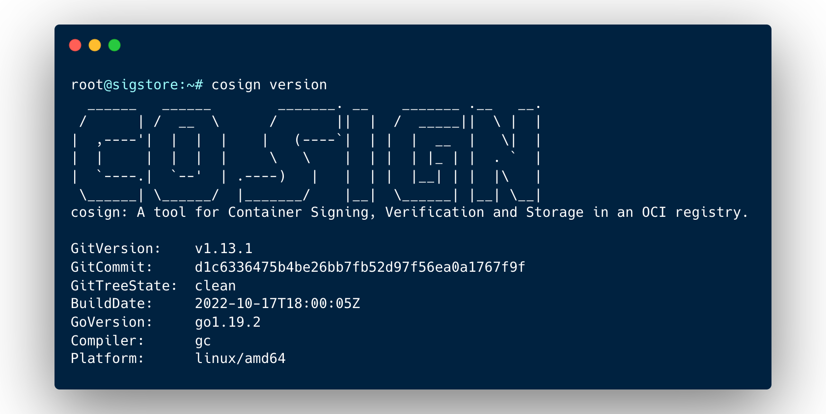 Cosign versoin output