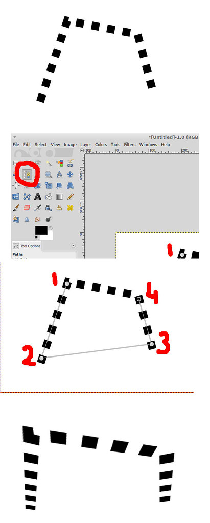 JPEG showing steps to apply perspective from path tool.