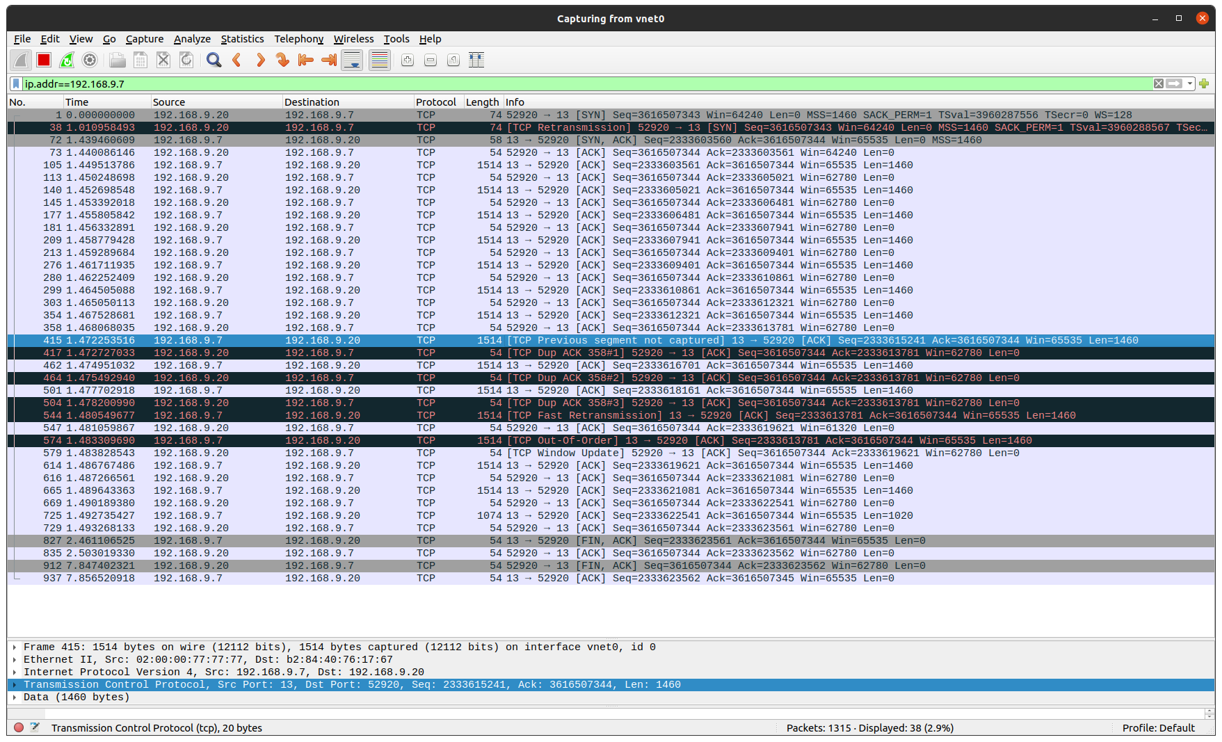 Sample PyTCP log output