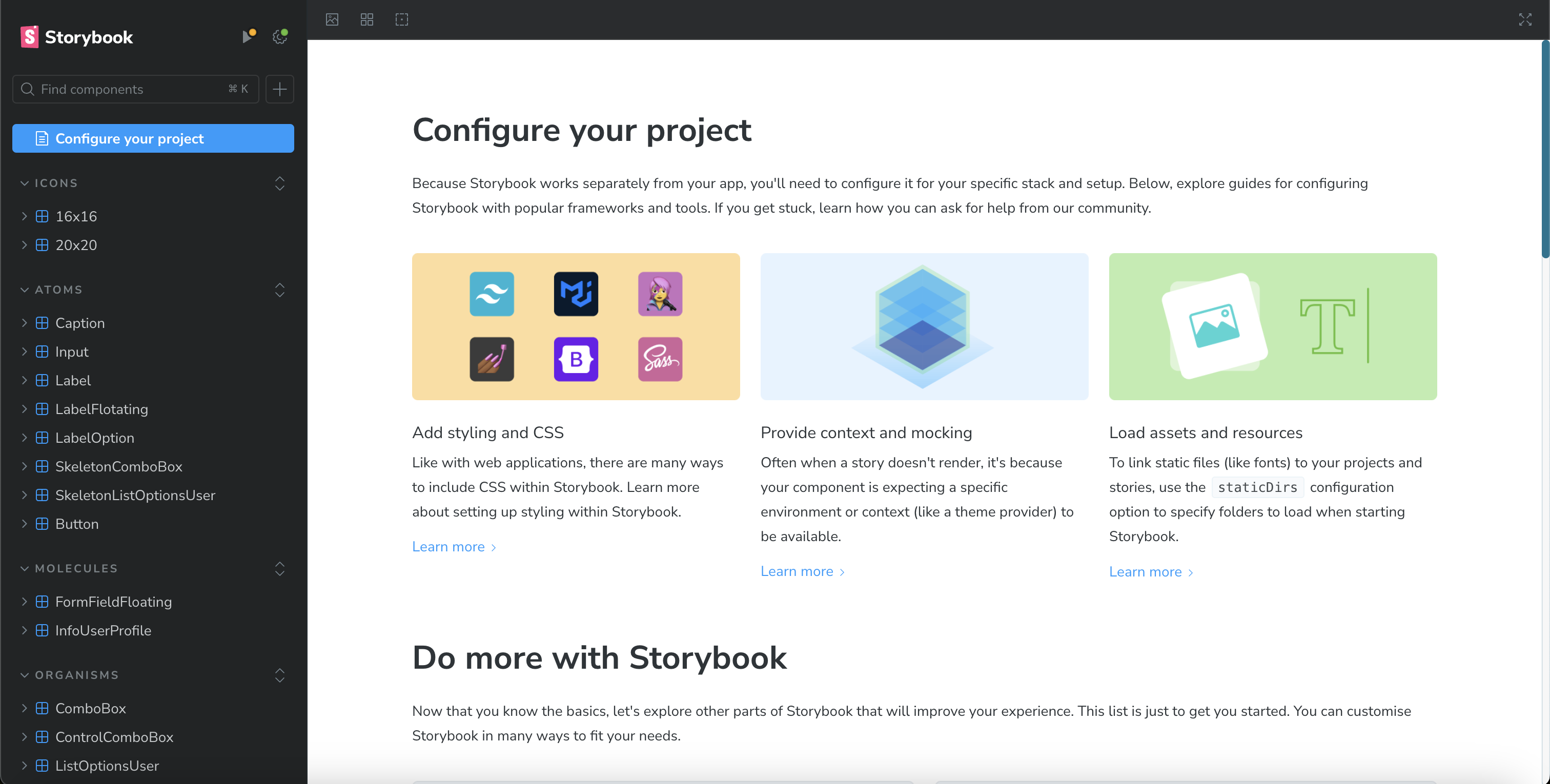 Storybook home page