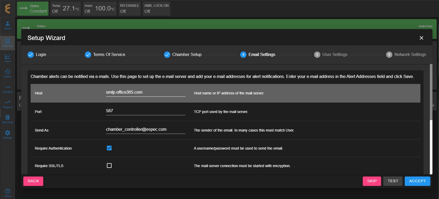 E-mail alert and password recovery settings