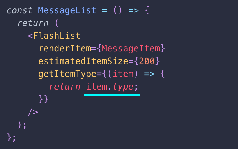 FlashList with getItemType prop