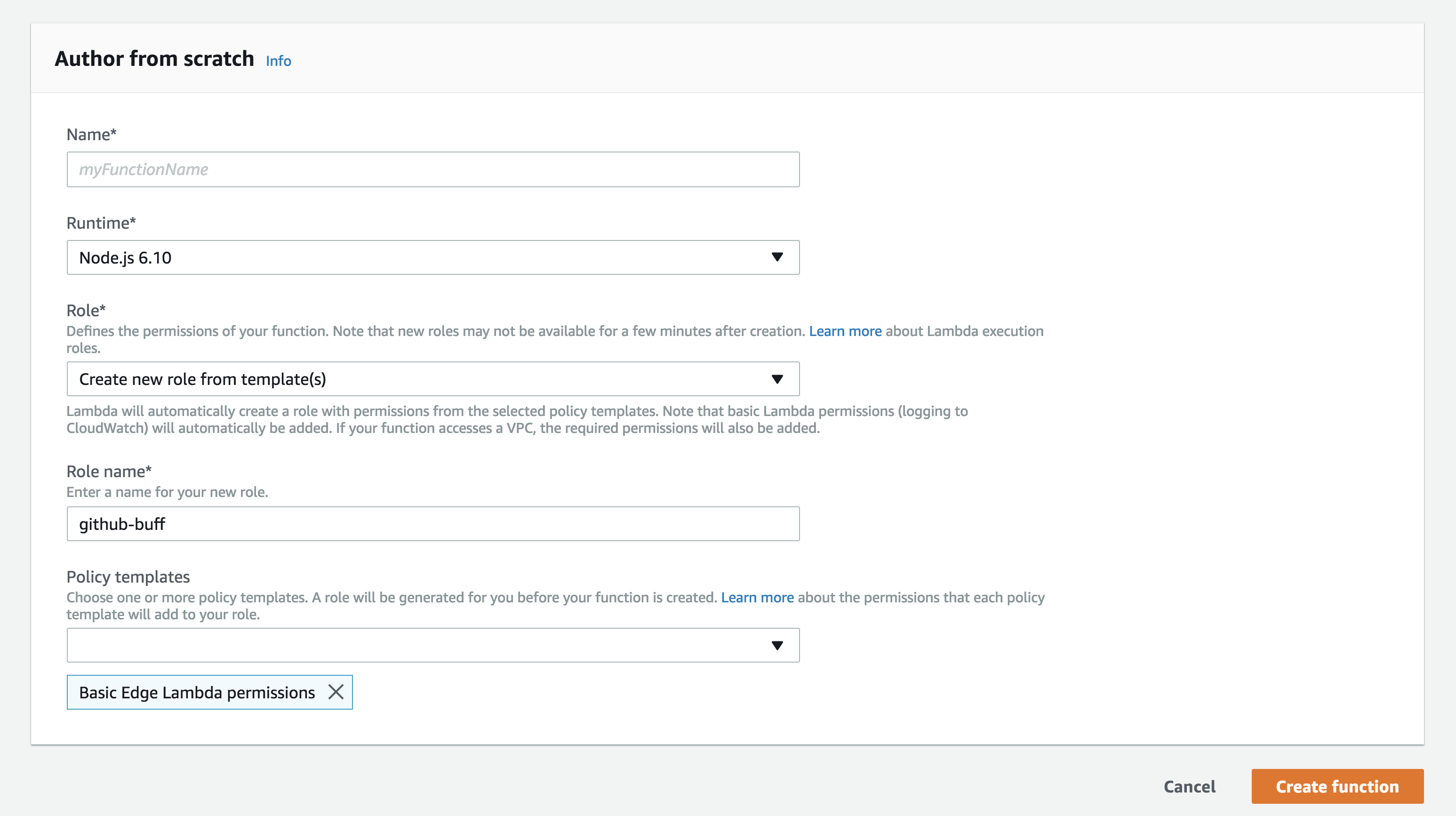 Image of AWS Lambda function configuration editor