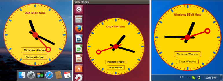 Sciter Clock demo on Mac,Win,Lin