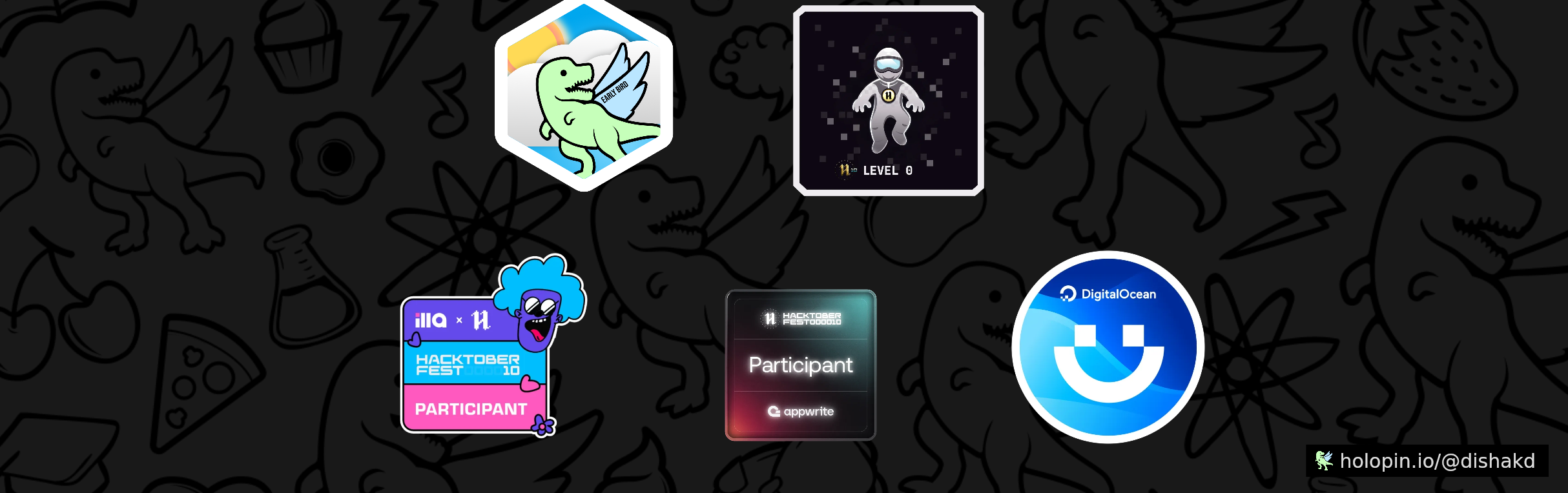 An image of @dishakd's Holopin badges, which is a link to view their full Holopin profile