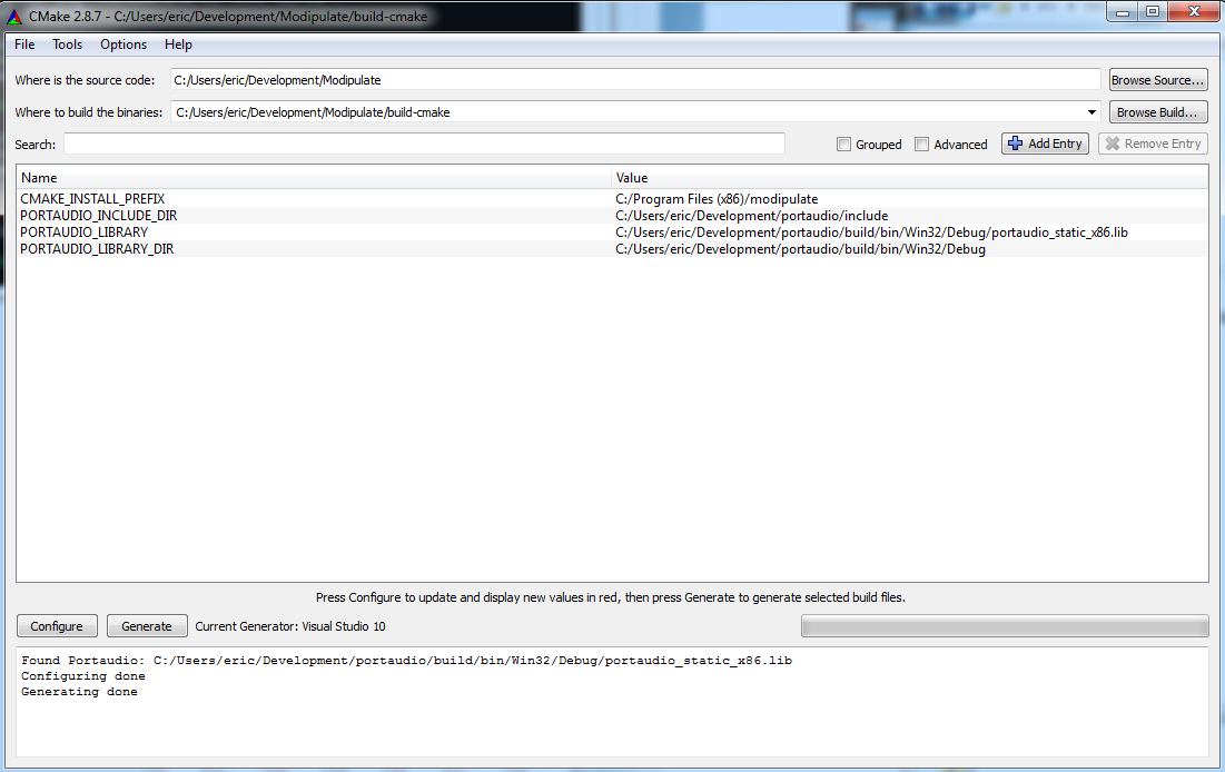 CMake build configuration for Windows