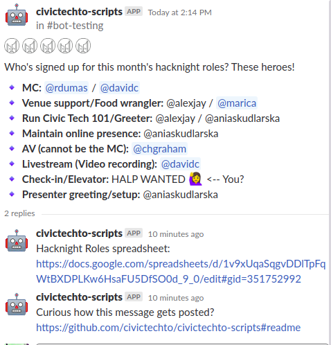 Screenshot of Slack post